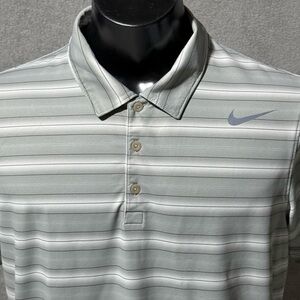 Nike Golf DriFit Shirt Large L Mens Polo Gray and White Stripe